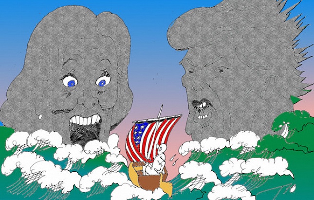 Карикатура на борьбу Трампа и Клинтон